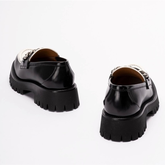 Gucci Ladies Platform Slip On Lug Loafer 'Interlocking G chain- Black & White - Picture 4 of 10